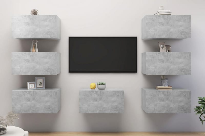 TV-skåp 7 delar betonggrå 30,5x30x60 cm spånskiva - Grå - Möbler - Tv möbel & mediamöbel - TV skåp