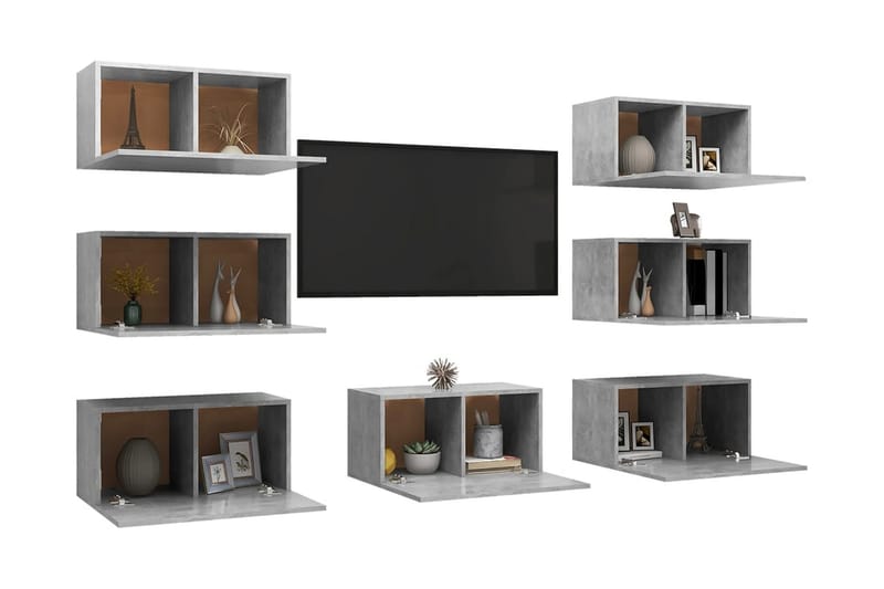 TV-skåp 7 delar betonggrå 30,5x30x60 cm spånskiva - Grå - Möbler - Tv möbel & mediamöbel - TV skåp