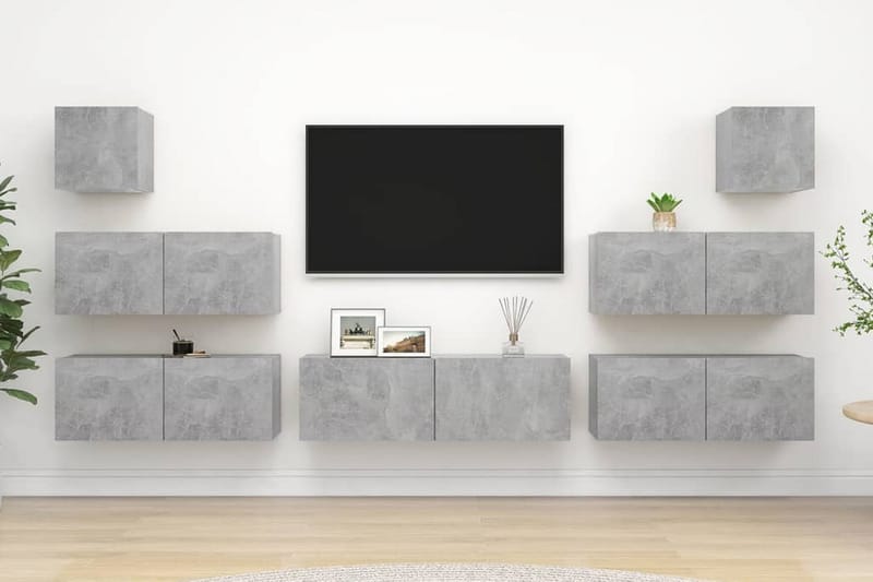 TV-skåp 7 delar betonggrå spånskiva - Grå - Möbler - Tv möbel & mediamöbel - TV skåp