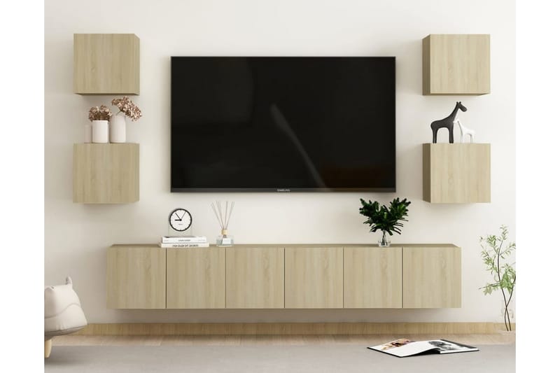 TV-skåp 7 delar sonoma-ek spånskiva - Brun - Möbler - Tv möbel & mediamöbel - TV skåp