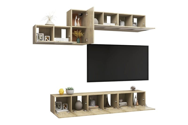 TV-skåp 7 delar sonoma-ek spånskiva - Brun - Möbler - Tv möbel & mediamöbel - TV skåp