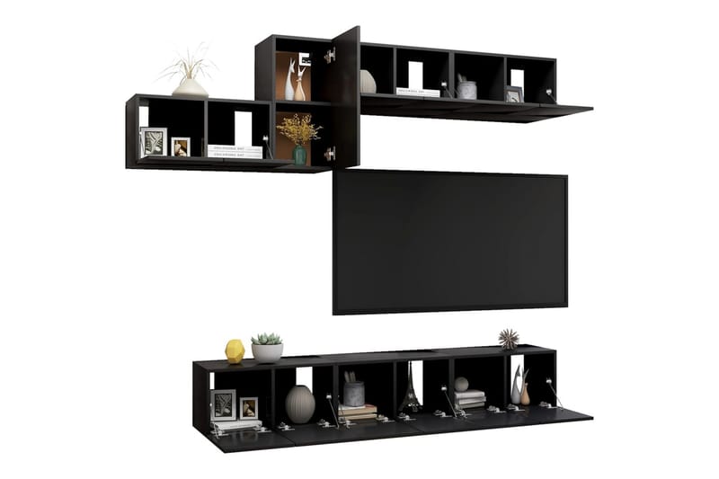 TV-skåp 7 delar svart spånskiva - Svart - Möbler - Tv möbel & mediamöbel - TV skåp
