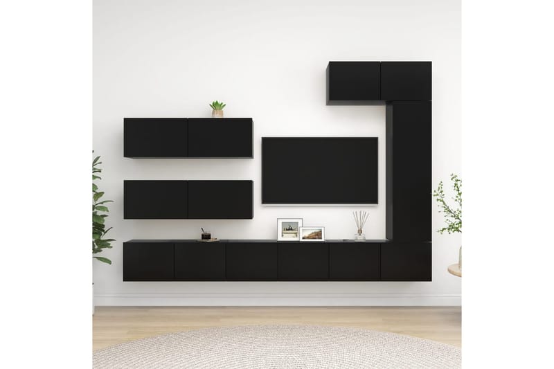 TV-skåp 7 delar svart spånskiva - Svart - Möbler - Tv möbel & mediamöbel - TV skåp