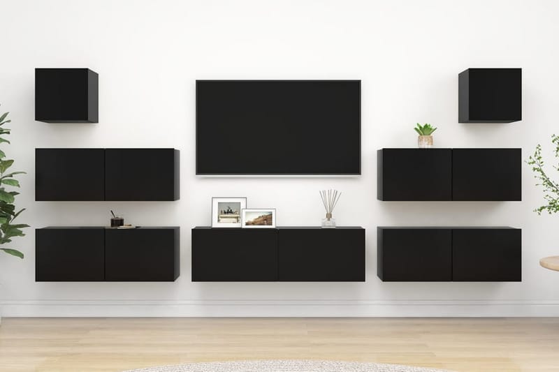 TV-skåp 7 delar svart spånskiva - Svart - Möbler - Tv möbel & mediamöbel - TV skåp