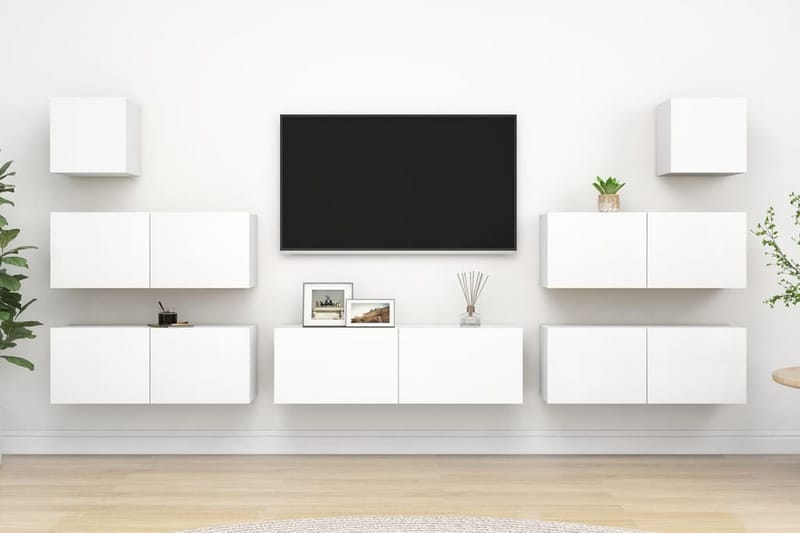 TV-skåp 7 delar vit spånskiva - Vit - Möbler - Tv möbel & mediamöbel - TV skåp