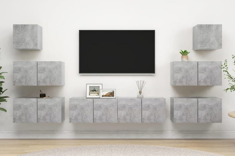 TV-skåp 8 delar betonggrå spånskiva - Grå - Möbler - Tv möbel & mediamöbel - TV skåp