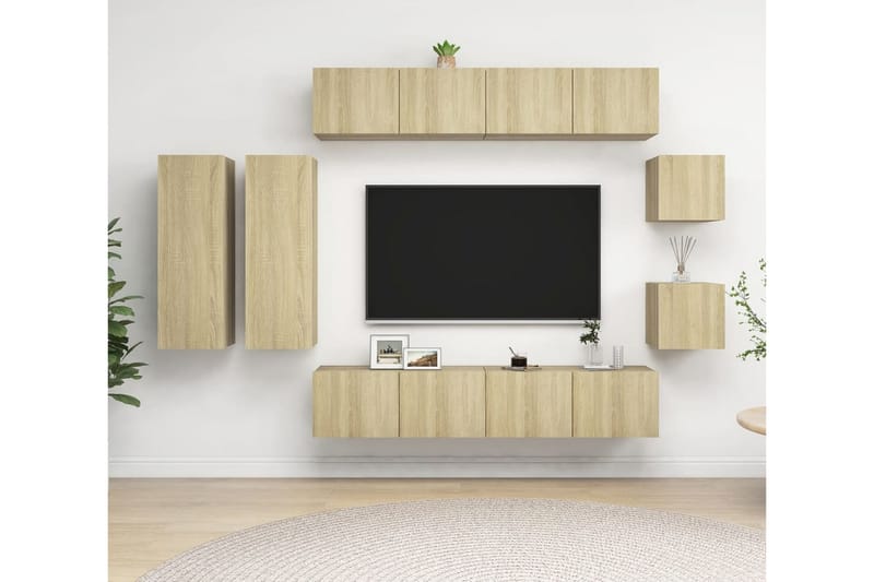 TV-skåp 8 delar sonoma-ek spånskiva - Brun - Möbler - Tv möbel & mediamöbel - TV skåp
