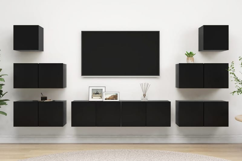 TV-skåp 8 delar svart spånskiva - Svart - Möbler - Tv möbel & mediamöbel - TV skåp