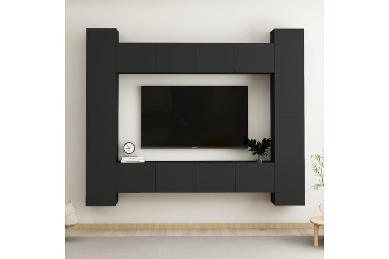 TV-skåp 8 delar svart spånskiva - Svart - Möbler - Tv möbel & mediamöbel - TV skåp