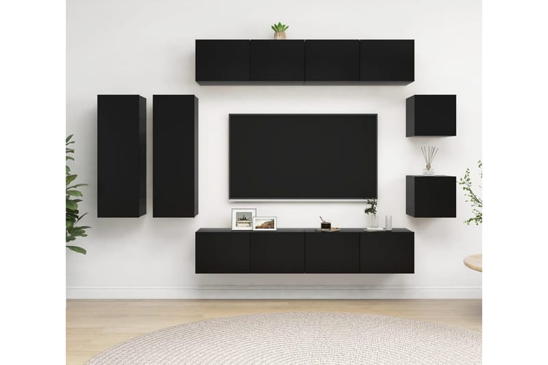 TV-skåp 8 delar svart spånskiva - Svart - Möbler - Tv möbel & mediamöbel - TV skåp