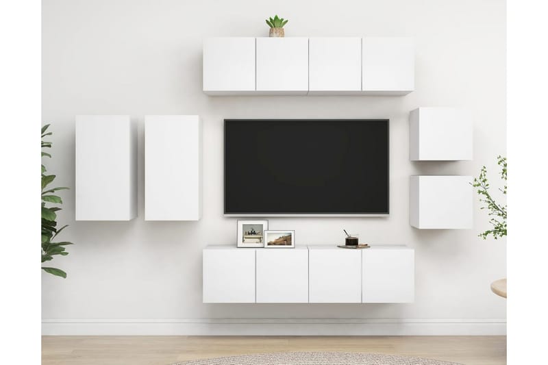 TV-skåp 8 delar vit spånskiva - Vit - Möbler - Tv möbel & mediamöbel - TV skåp