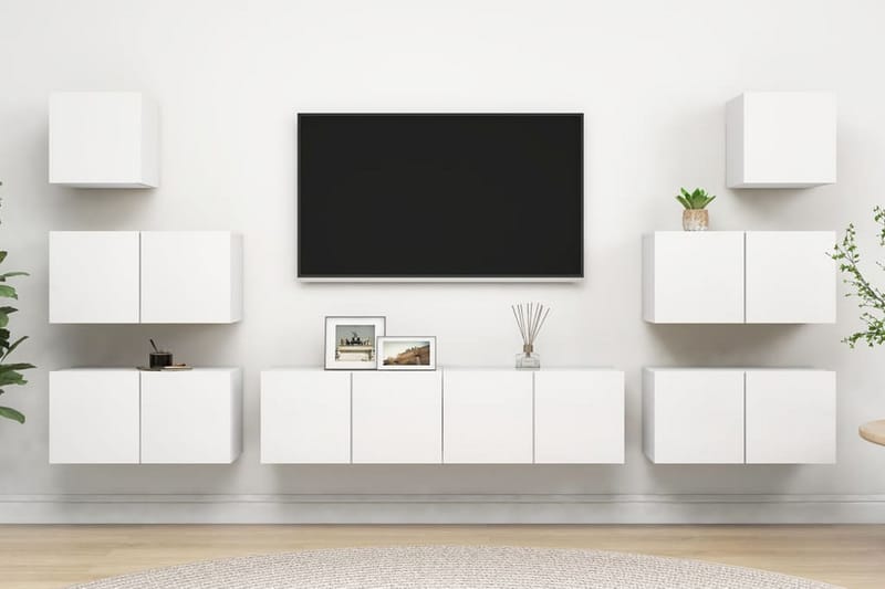 TV-skåp 8 delar vit spånskiva - Vit - Möbler - Tv möbel & mediamöbel - TV skåp