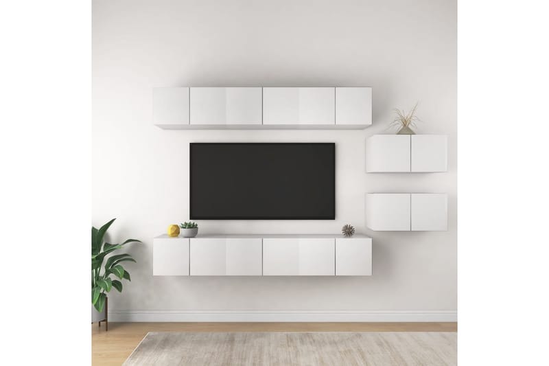 TV-skåp 8 delar vit spånskiva - Vit - Möbler - Tv möbel & mediamöbel - TV skåp