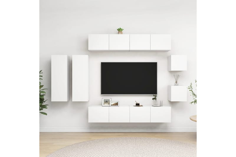 TV-skåp 8 delar vit spånskiva - Vit - Möbler - Tv möbel & mediamöbel - TV skåp