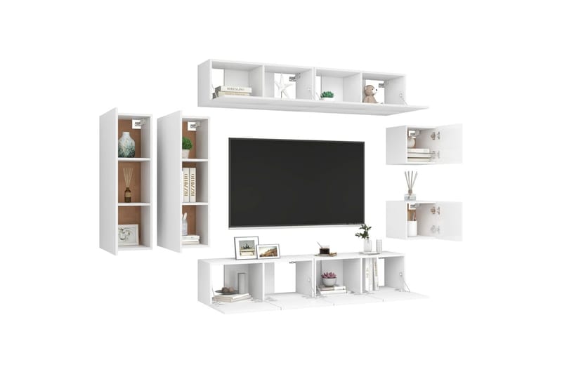 TV-skåp 8 delar vit spånskiva - Vit - Möbler - Tv möbel & mediamöbel - TV skåp
