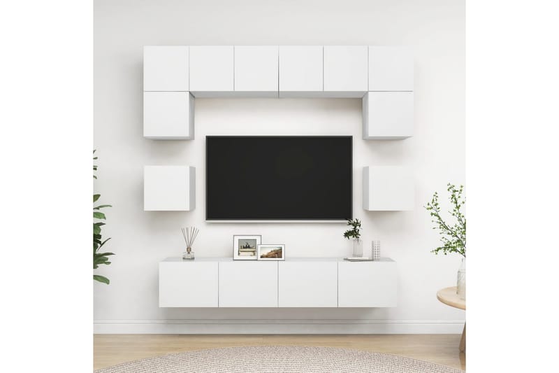 TV-skåp 8 delar vit spånskiva - Vit - Möbler - Tv möbel & mediamöbel - TV skåp