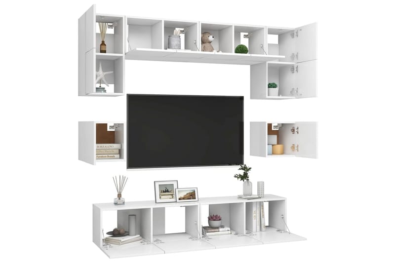 TV-skåp 8 delar vit spånskiva - Vit - Möbler - Tv möbel & mediamöbel - TV skåp