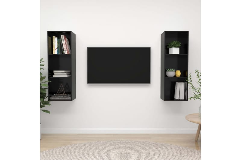 Väggmonterade tv-skåp 2 st svart högglans spånskiva - Svart - Möbler - Tv möbel & mediamöbel - TV skåp