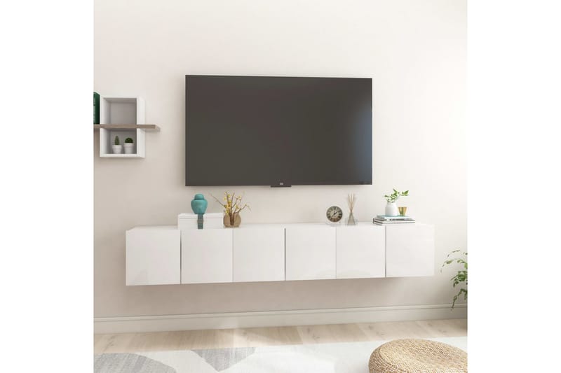 Väggmonterade TV-skåp 3 st vit högglans 60x30x30 cm - Vit - TV skåp