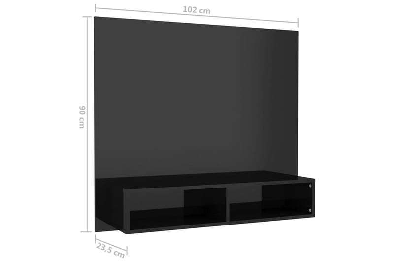 Väggmonterat tv-skåp svart högglans 102x23,5x90 cm spånskiva - Svart - TV skåp