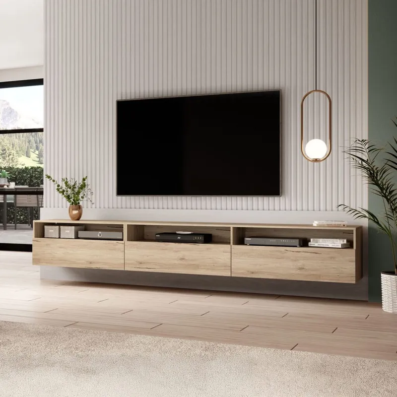 Vägghängd Tv-bänk Baros 3 fällbar dörr - San Remo Ek Ljus Laminat - Möbler - Tv möbel & mediamöbel - TV bänk & mediabänk