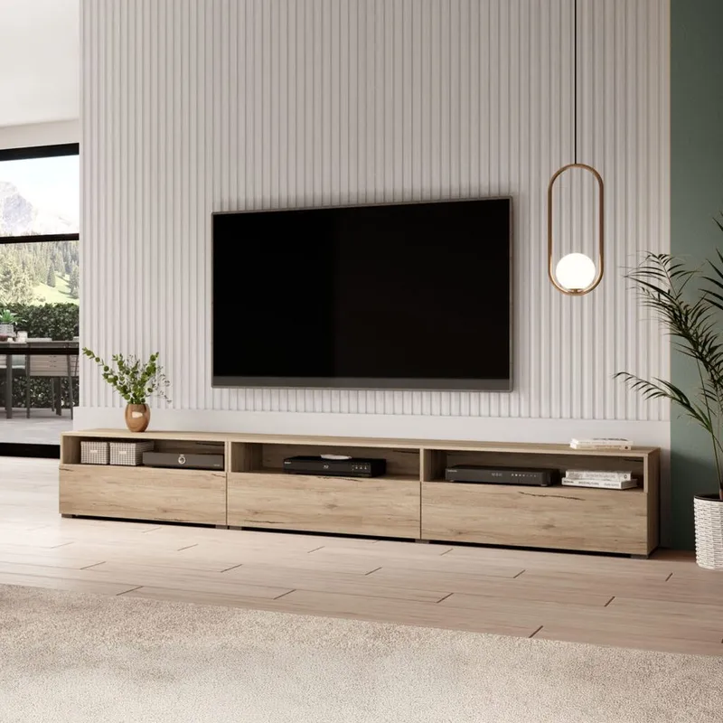 Vägghängd Tv-bänk Baros 3 fällbar dörr - San Remo Ek Ljus Laminat - Möbler - Tv möbel & mediamöbel - TV bänk & mediabänk