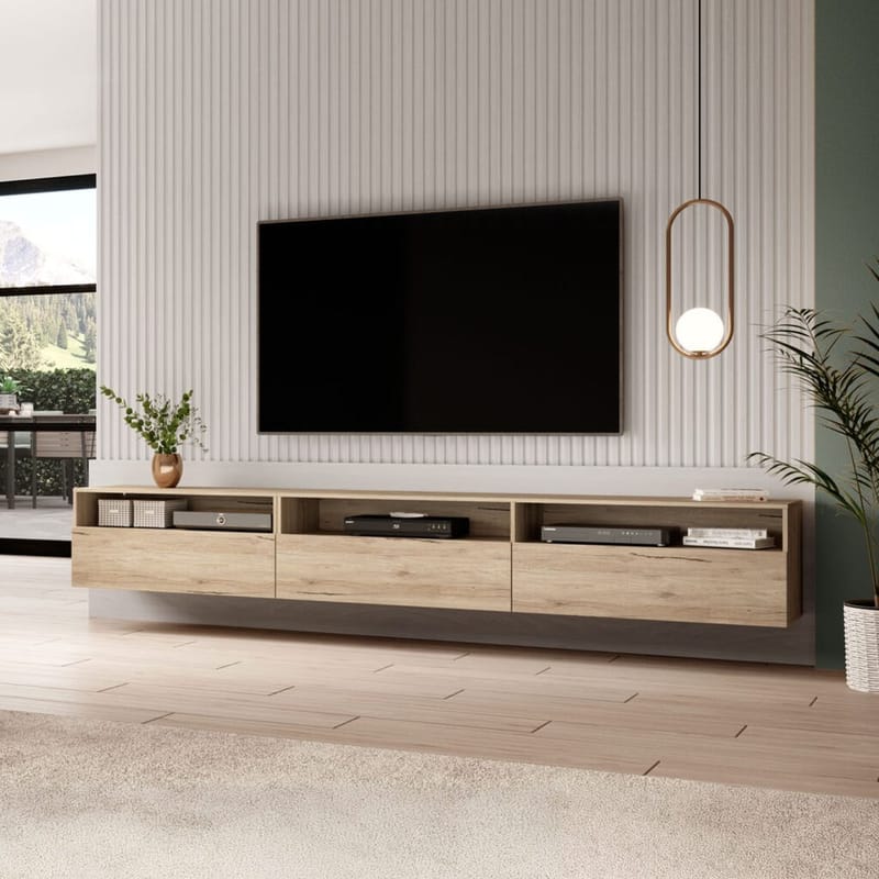 Vägghängd Tv-bänk Baros 3 fällbar dörr - San Remo Ek Ljus Laminat - Möbler - Tv möbel & mediamöbel - TV bänk & mediabänk