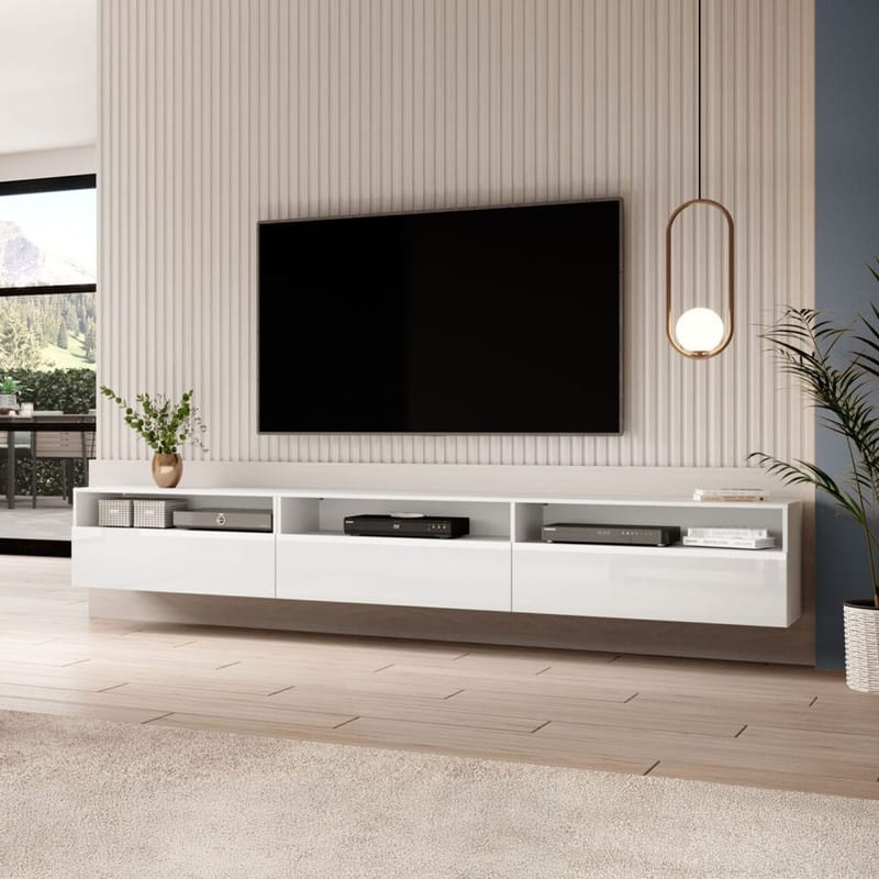 Vägghängd Tv-bänk Baros 3 fällbar dörr - Vit Laminat - Möbler - Tv möbel & mediamöbel - TV bänk & mediabänk