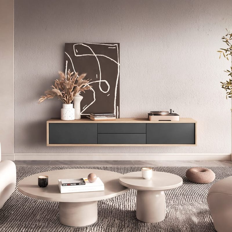 Vägghängd TV-bänk Frida 2 luckor med 2 lådor upp - Antracit - Möbler - Tv möbel & mediamöbel - TV bänk & mediabänk