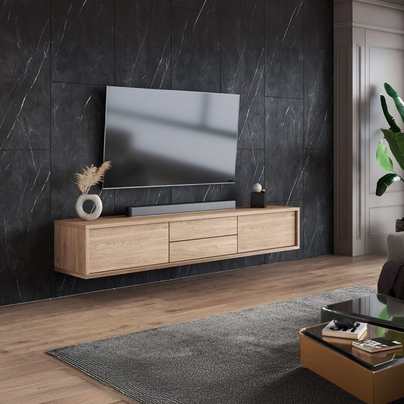 Vägghängd TV-bänk Frida 2 luckor med 2 lådor upp - Oljad Ek - Möbler - Tv möbel & mediamöbel - TV bänk & mediabänk