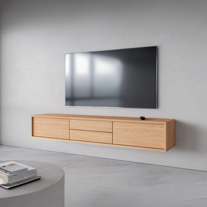 Vägghängd TV-bänk Frida 2 luckor med 2 lådor upp - Oljad Ek - Möbler - Tv möbel & mediamöbel - TV bänk & mediabänk