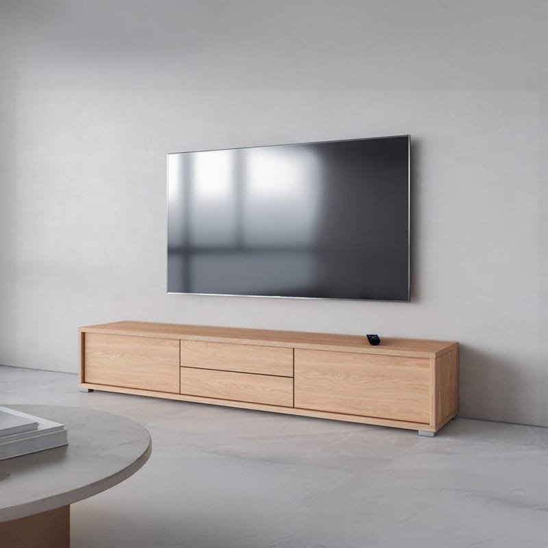 Vägghängd TV-bänk Frida 2 luckor med 2 lådor upp - Oljad Ek - Möbler - Tv möbel & mediamöbel - TV bänk & mediabänk