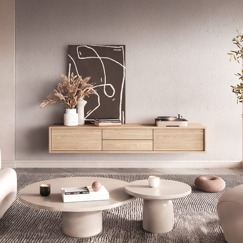 Vägghängd TV-bänk Frida 2 luckor med 2 lådor upp - Oljad Ek - Möbler - Tv möbel & mediamöbel - TV bänk & mediabänk