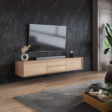 Vägghängd TV-bänk Frida 2 luckor med 2 lådor upp - Oljad Ek - Möbler - Tv möbel & mediamöbel - TV bänk & mediabänk