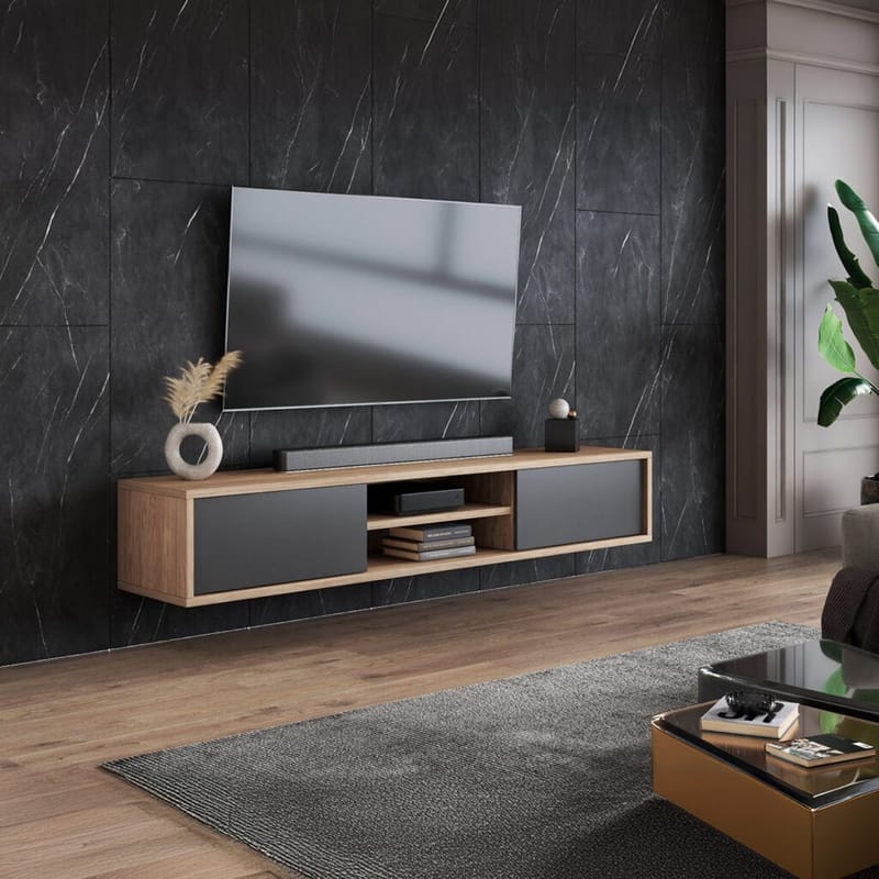 Vägghängd TV-bänk Frida 2 luckor upp - Antracit - Möbler - Tv möbel & mediamöbel - TV bänk & mediabänk