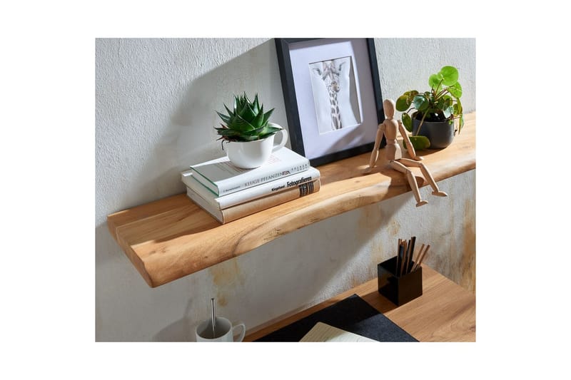 Vägghylla Wohnling träkant, massivt trä, flytande hylla, lantlig stil 100 cm - 100 cm - Möbler - Tv möbel & mediamöbel - TV hylla