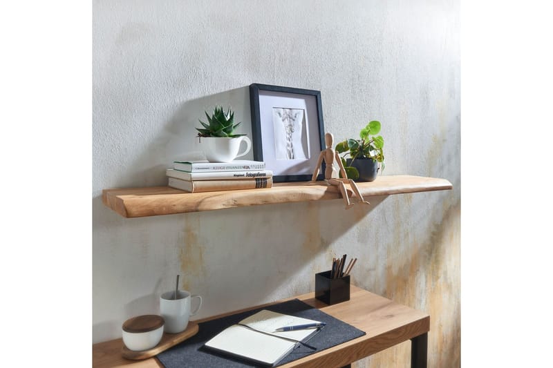 Vägghylla Wohnling träkant, massivt trä, flytande hylla, lantlig stil 120 cm - 120 cm - Möbler - Tv möbel & mediamöbel - TV hylla