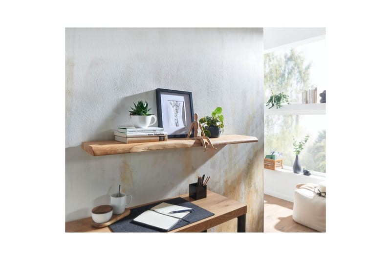 Vägghylla Wohnling träkant, massivt trä, flytande hylla, lantlig stil 120 cm - 120 cm - Möbler - Tv möbel & mediamöbel - TV hylla