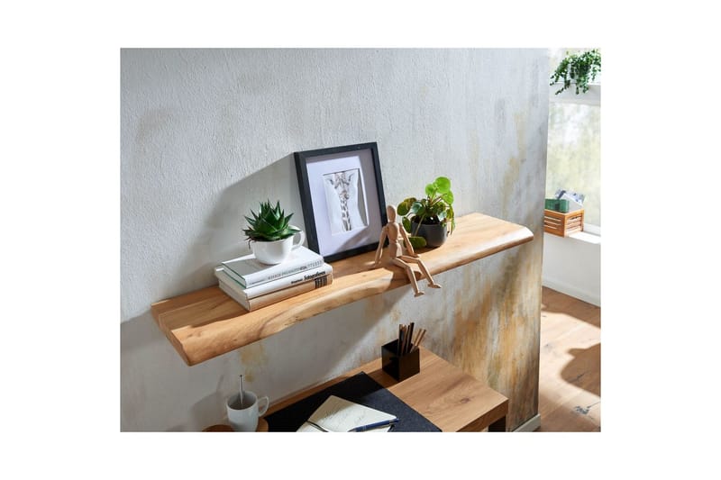 Vägghylla Wohnling träkant, massivt trä, flytande hylla, lantlig stil 120 cm - 120 cm - Möbler - Tv möbel & mediamöbel - TV hylla