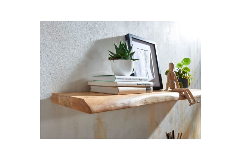 Vägghylla Wohnling träkant, massivt trä, flytande hylla, lantlig stil 120 cm - 120 cm - Möbler - Tv möbel & mediamöbel - TV hylla