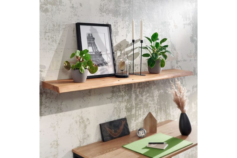 Vägghylla Wohnling träkant, massivt trä, flytande hylla, lantlig stil 140 cm - 140 cm - Möbler - Tv möbel & mediamöbel - TV hylla