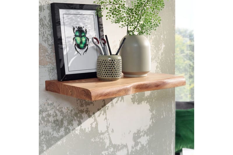 Vägghylla Wohnling träkant, massivt trä, flytande hylla, lantlig stil 40 cm - 40 cm - Möbler - Tv möbel & mediamöbel - TV hylla