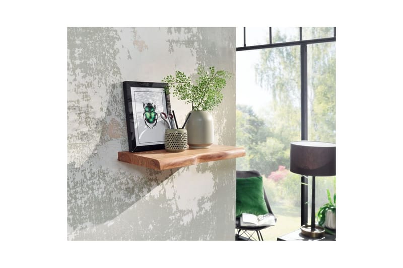 Vägghylla Wohnling träkant, massivt trä, flytande hylla, lantlig stil 40 cm - 40 cm - Möbler - Tv möbel & mediamöbel - TV hylla