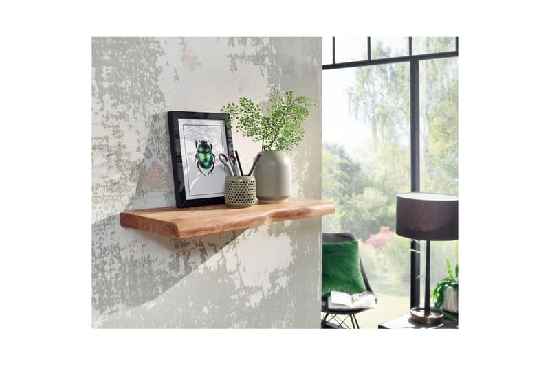 Vägghylla Wohnling träkant, massivt trä, flytande hylla, lantlig stil 60 cm - 60 cm - Möbler - Tv möbel & mediamöbel - TV hylla