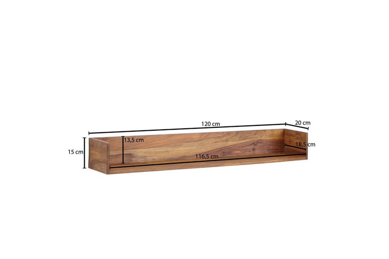 Vägghylla Wohnling Vägghylla i massivt trä, väggmonterad, 120 cm, lantlig stil - Förvaring - Hylla - Vägghylla