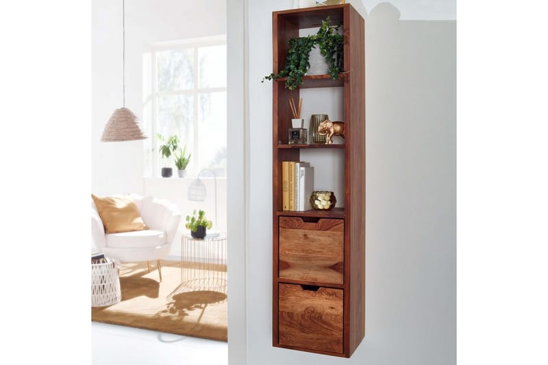 Vägghylla Wohnling Vägghylla i massivt trä, väggmonterad, 2 lådor, 150 cm, lantlig stil - Möbler - Tv möbel & mediamöbel - TV hylla