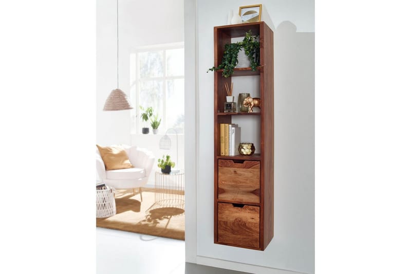 Vägghylla Wohnling Vägghylla i massivt trä, väggmonterad, 2 lådor, 150 cm, lantlig stil - Möbler - Tv möbel & mediamöbel - TV hylla