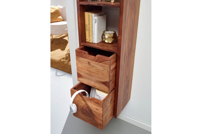 Vägghylla Wohnling Vägghylla i massivt trä, väggmonterad, 2 lådor, 150 cm, lantlig stil - Möbler - Tv möbel & mediamöbel - TV hylla