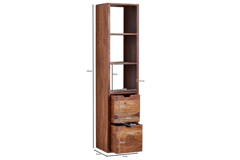 Vägghylla Wohnling Vägghylla i massivt trä, väggmonterad, 2 lådor, 150 cm, lantlig stil - Förvaring - Hylla - Vägghylla