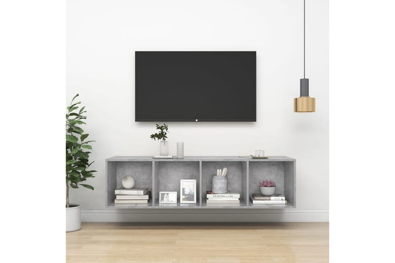 Väggmonterat tv-skåp betonggrå 37x37x142,5 cm spånskiva - Grå - TV bänk & mediabänk